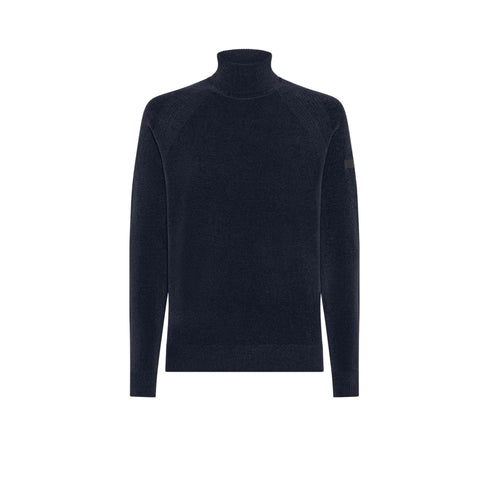 Maglia Uomo dolcevita, in ciniglia, con patch logo sulla manica